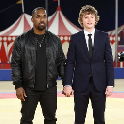 kanye and pete davidson holding hands at a circus in the year 4 0 0 0