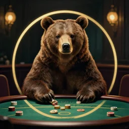 logo of portrait of bear gambling in the club by anders zorn, wonderful masterpiece by greg rutkowski, beautiful cinematic light, by greg manchess, jessica rossier