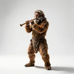bearded satyr with pan flute, cinematic studio photo, full body, standing, isolated on a pure white background, centered, whole figure in frame, sharp focus, studio lighting