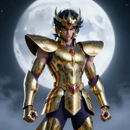 full shot portrait of angry Saint Seiya knight at moonlight, wearing golden and silver Cat armor, inspired by Tim Burton, Masami Kurumada, Norihiro Yagi, Marc Simonetti, Amano, Juri Misaki, detailed, unreal engine 4k volumetric light, fog,