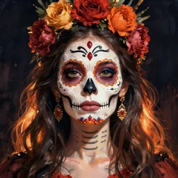Illustration of a sugar skull day of the dead girl, art by goro fujita