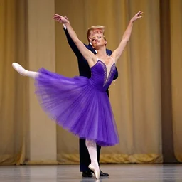 Donald Trump wearing a purple ballet dress dancing