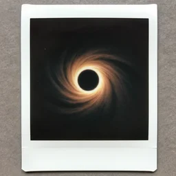 polaroid photo of black hole in space, retro photography