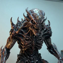 photo taken of an epic intricate, ultra detailed, super realistic gritty, wet, slimy, lifelike sculpture of a nightmarish hellish ghoulish creature created by weta workshop, zoomed in shots, photorealistic, sharp focus, white wall coloured workshop, cold blueish colour temperture, f 0. 4, face centred, golden ratio, golden hour