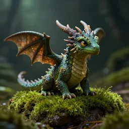 a tiny mycelium moss dragon, dramatic lighting, cinematic, establishing shot, extremely high detail, foto realistic, cinematic lighting, post processed, concept art, high details, cinematic, 8k resolution, beautiful detailed, photorealistic, digital painting, artstation, concept art, smooth, sharp focus, artstation trending, octane render, unreal engine