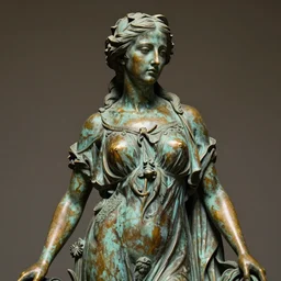 detailed photo of an old bronze patina statue of beautiful emma truman, full body portrait, photorealism, intricate detail, museum diffuse lighting