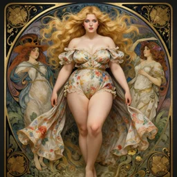 cute woman with a beautiful round face and blue eyes and beautiful blonde hair wearing a flowery romper, long legs, wide hips, fantasy, intricate, full body shot, sexy, highly detailed, digital painting, artstation, concept art, wallpaper, smooth, sharp focus, realistic photo by artgerm and greg rutkowski and alphonse mucha