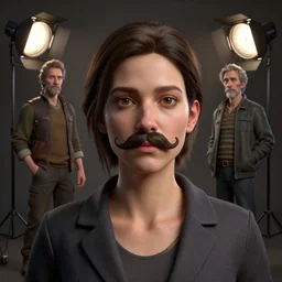 a portrait of a female wearing a fake mustache studio lighting digital art station unreal engine render by jessica rossier and brian froud and gaston bussiere