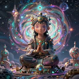 a rebel spritual boy in a dystopian world, he is a mystic man, ultrarealistic, psychedelic cosmic art, octane render, 8K 3D