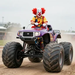 clown driving a monster truck