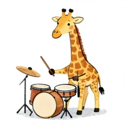 a doodle of a giraffe playing drums