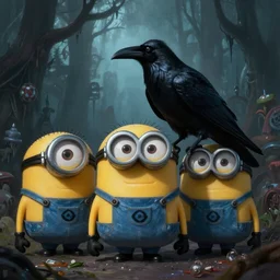 fantasy painting of a raven by the minions | horror themed | creepy