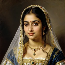 a beautiful portrait of a young and beautiful indian princess with gentle eyes, art by franz xaver winterhalter, highly detailed, elegant, romanticism, neoclassicism, 1 8 5 0 s style painting, oil on canvas, vivid