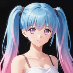 artwork of an anime girl with light blue and pink pigtails, trending on artstation, deviantart, super detailed, by thomas kinkade and makoto shinkai