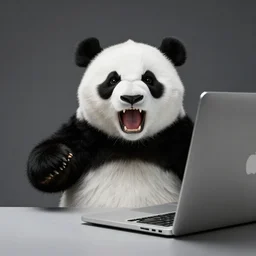 an angry panda bear yelling at a macbook studio lighting - n 9
