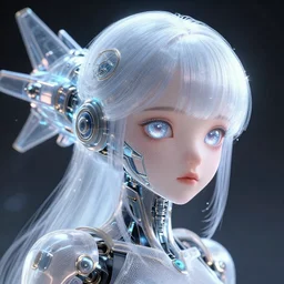 weta movie still very up close portrait, mesh render, of classy elegant sophisticated as a translucent cute dainty cyborg perfect girl ， big eye ， glittering light leaks, ultra detailed wire decoration, huge mechanics flying jet backpack, electromagnetic waves, by nixeu and guweiz weta, wlop, ilya kuvshinov, rossdraws, artgerm, anime, li