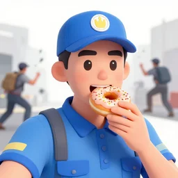 selfie of a cop eating a donut with a riot taking place behind him, los angeles 1 9 9 2,