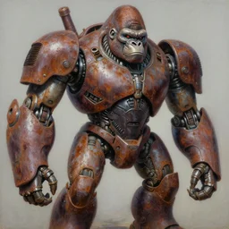 oil painting of a huge rusting mech, that resembles a mechanical gorilla, highly detailed, complex, intricate by james gurney sleek, elegant, anime style