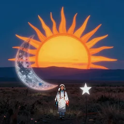 native american moon stars neon sun rise