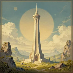 the wizard's scifi!! tower, single tower in rocky grassy field, elegant!!, grand landscape art by donato giancola and greg rutkowski, vintage retro, digital art, trending on artstation, symmetry!!, epic composition