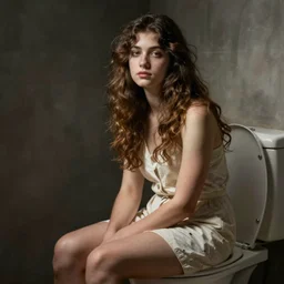 girl sitting on the toilet, art by caravaggio