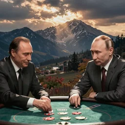 a photo of Berlusconi play poker with Putin