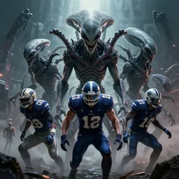 epic professional digital art of a !terrifying grey aliens! (American football team), best on artstation, cgsociety, wlop, cinematic, breathtaking, epic, stunning, gorgeous, much detail, much wow, masterpiece