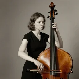 Portrait of a double bass girl, surreal photography by Man Ray