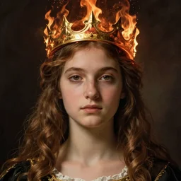 portrait of a girl with a crown on fire, by Raffaello