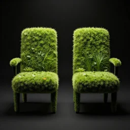 two seats made of plants in a completely back room, hyperrealistic, concept art, octane render, unreal engine 5, trending on artstation, high quality, highly detailed, 8 k hdr, soft lighting, path traced, black background, bloom, high coherence, symmetrical, high contrast, digital art, serene landscape, cinematic