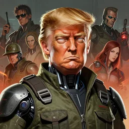 cell shaded  head portrait of angry cybernetic soldier donald trump as Borderlands 3 concept art, llustration, post grunge, concept art by josan gonzales and wlop, by james jean, Victo ngai, David Rubín, Mike Mignola, Laurie Greasley, highly detailed, sharp focus,alien,Trending on Artstation, HQ, deviantart, art by artgem