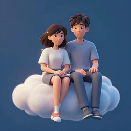 conceptual art of a beautiful couple sitting on a cloud, mattepainting concept pixar maya engine on stylized background  global illumination lighting artstation in the style of MIYASAKI