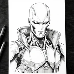 ultron, portrait, cyberpunk 2 0 2 0 manual, by steampoweredmikej, by tim bradstreet, inktober, ink drawing, black and white, coloring pages, manga, highly detailed