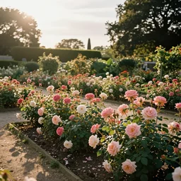 rose garden in the morning sun, award winning by raphael!!