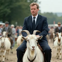 eric zemmour as a lgbtp activist, circa 1 9 6 0, riding goat, cine still, movie still, 8 k