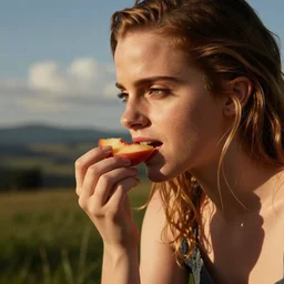 emma watson tasting peach slices
