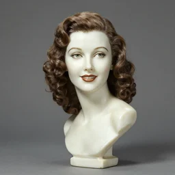 antique sculpture of hedy lamarr, she is smiling