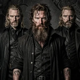 benedict cumberbatch with very long beard, and hair dirty, thief, evil, underworld boss, tattoos, crime, dungeons and dragons, fame of thrones masterpiece by edgar maxence and ross tran and michael whelan, gustav dore, 8 k, octane render