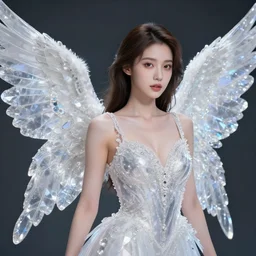 beautiful angel with crystal wings, highly detailed, 4k, HDR, smooth, sharp focus, hyper realistic, high resolution