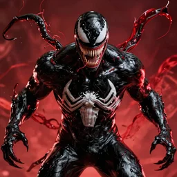 portrait of venom as the green goblin, black and red, dynamic lighting, cinematic, ultra detailed, trending on art station, stunning visuals, creative, fantasy concept art
