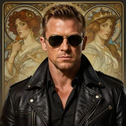 james bond wearing sunglasses and a leather jacket, photography of kurzgesagt, deep focus, d & d, fantasy, intricate, elegant, highly detailed, digital painting, artstation, concept art, matte, sharp focus, illustration, hearthstone, art by artgerm and greg rutkowski and alphonse mucha