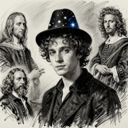 ( thirtytsix years old!!!, quirky, * melancholic * ) [ [ [ lee evans ] ] ] as [ [ [ tristan thorn ] ] ] ( with a hat ) in stardust ( 2 0 0 7 ), sketch by leonardo da vinci, van dyck, caravaggio and rembrandt, overcast lighting, high contrast, strong shadows, inspired by robert capa