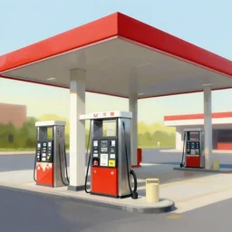 gas station by artstation, deviantart, artslant, etsy, pixiv, artfol, artbox, cgsociety, gfxartist, artful, zatista, artpal, instagram, frank stella, beeple, giger, kuskov, zawadzki, abstract, surrealism,, hyperrealism, futurism 4 k detailed