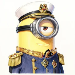 beautiful portrait of a female minion wearing a fancy naval uniform, concept art by yoji shinkawa, felt tip pen, intricate detail, sharp focus, illustration