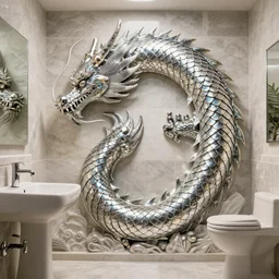 a bathroom made entirely out of glistening dragon scales