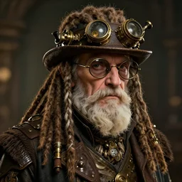 art a portrait of an old man, in the style of steampunk, with dreadlocks trending on artstation, ambient lighting, 4k render, ultra hd behance art