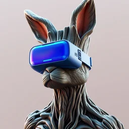 rabbit groot blue vr glasses headset by artstation, vivid green, artfol, artbox, cgsociety, gfxartist, artful, zatista, artpal, instagram, blendernation, frank stella, beeple, giger, kopera, zawadzki, abstract, surrealism, hyperrealism, futurism 4 k, octane