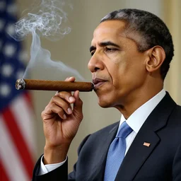Barack Obama smoking a big cigar