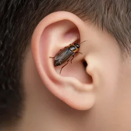 a flea behind a human ear, digital art