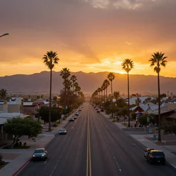 chula vista 3 rd avenue landscape, highly detailed, sunset, glowing, 8 k